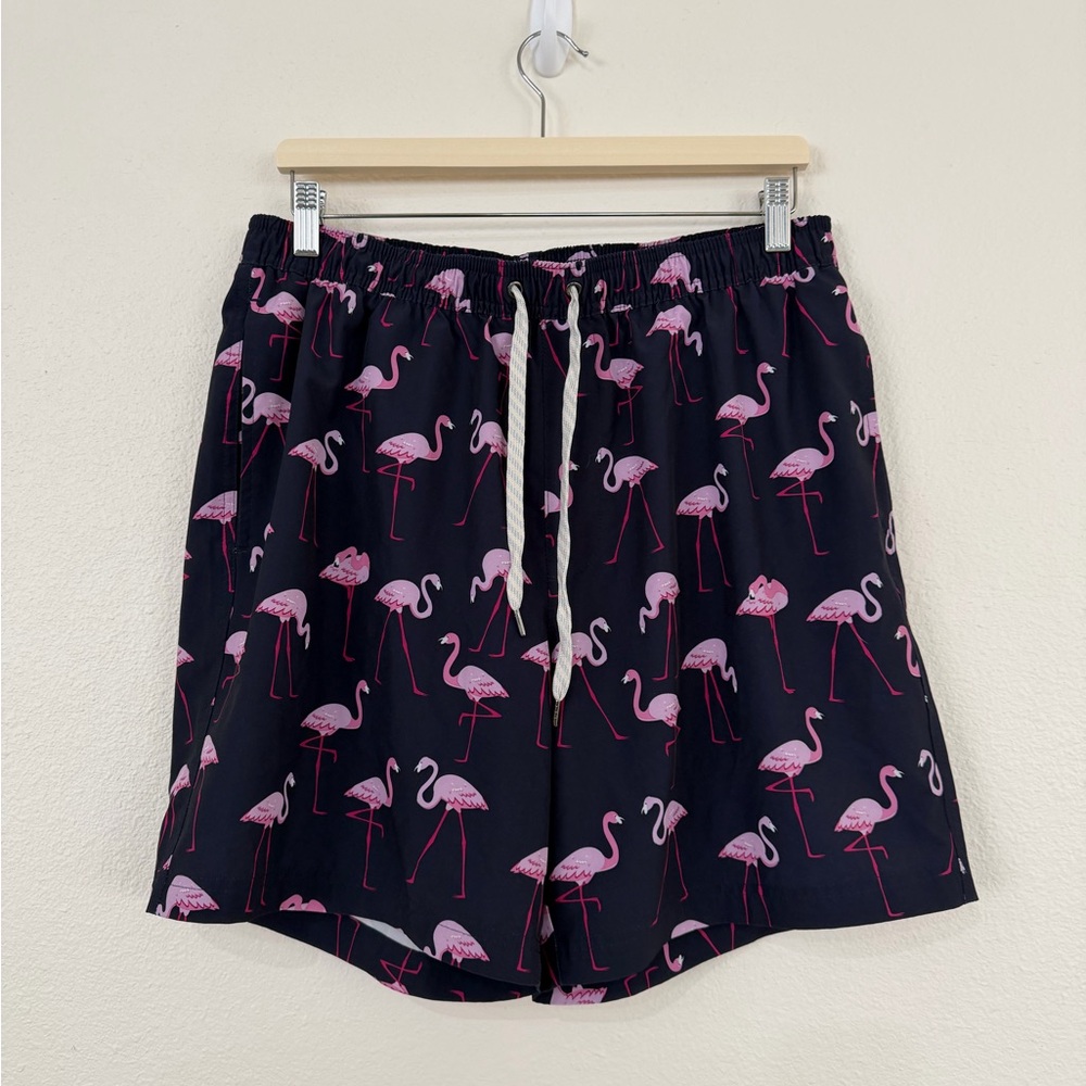 Sonoma Navy Swim Trunks with Pink Flamingo Print. J038